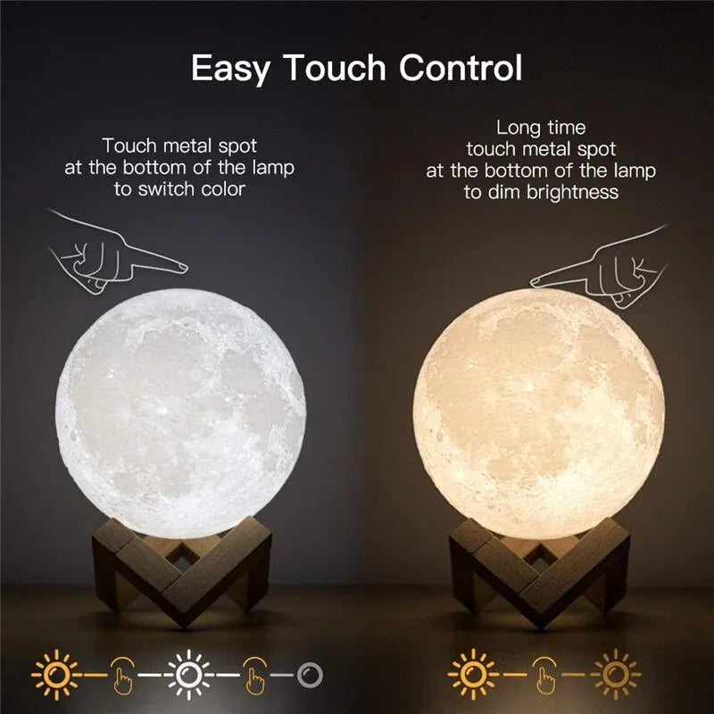 LED Night Light Rechargeable 3D Print Moon Lamp