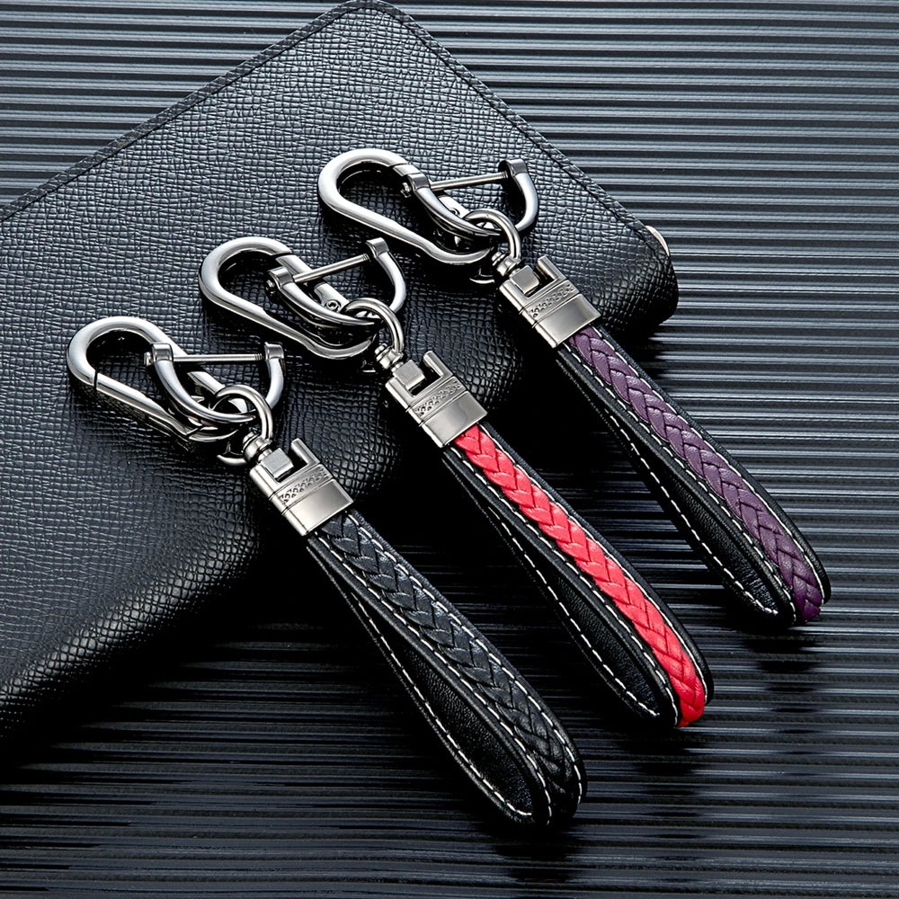 Mens Leather Keychain Black Clasp Keyring Holder Car Key Chain