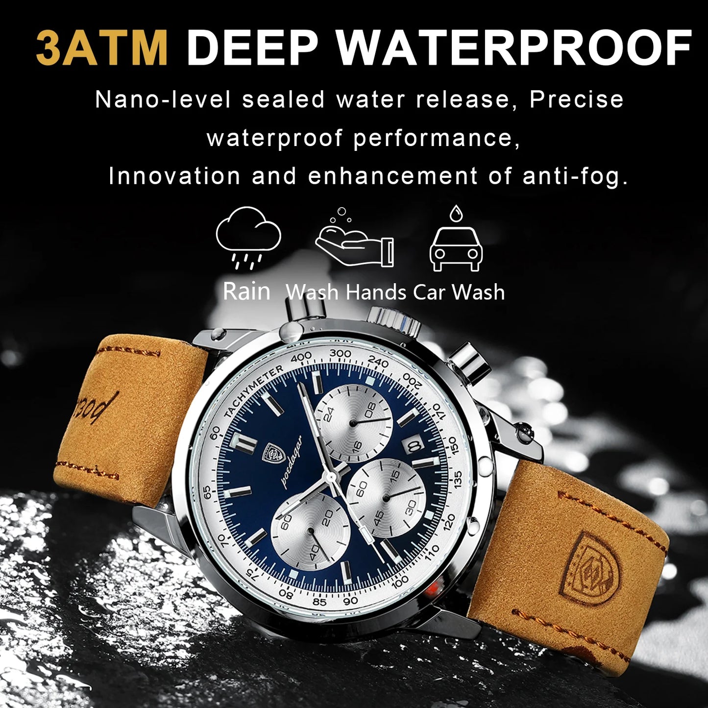 Mens Quartz Watch Waterproof Chronograph Luminous