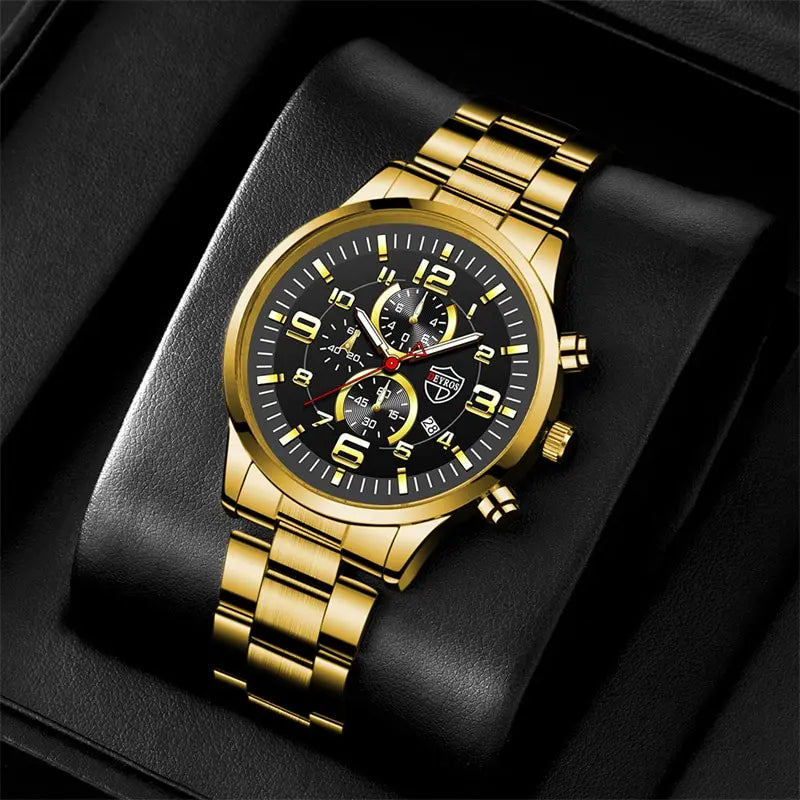 Mens Sports Stainless Steel Quartz Wrist Watch