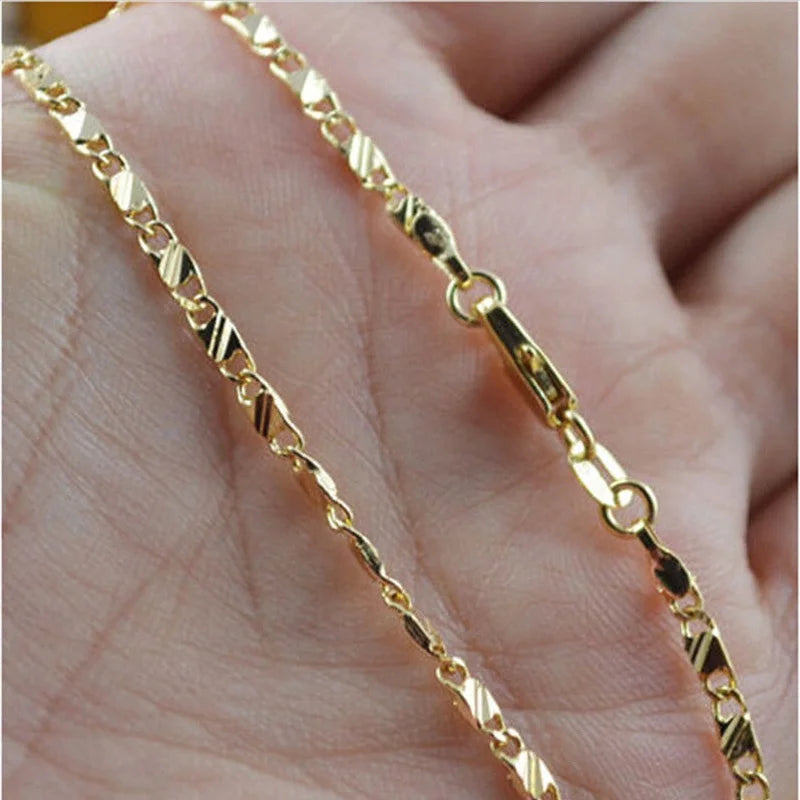 18K Gold Color Filled Necklace For Women Men Jewelry Chain