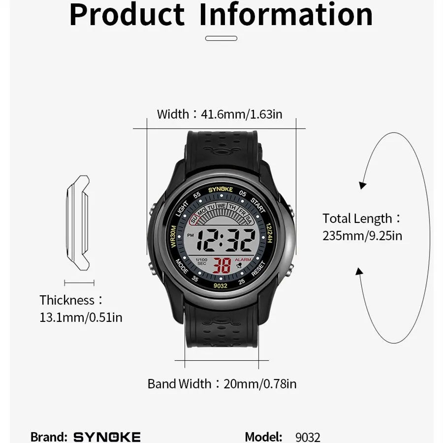 SYNOKE Mens Digital Watch Multifunction Waterproof Luminous