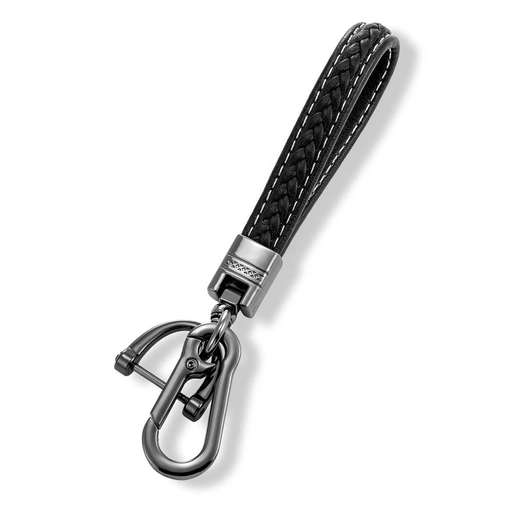 Mens Leather Keychain Black Clasp Keyring Holder Car Key Chain