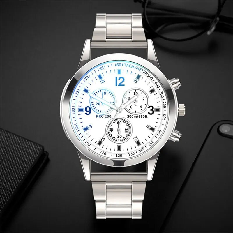 Mens Stainless Steel Watch Quartz Wristwatch