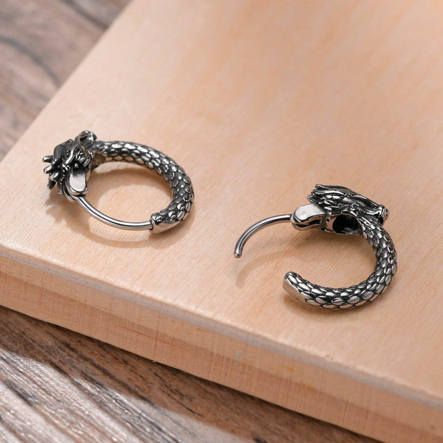 Dragon Hoop Huggie Mens Earrings Gothic Jewelry