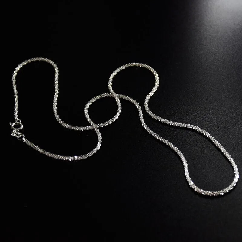 S925 Sterling Silver Necklace 2mm Sparkling Collarbone Sweater Chain