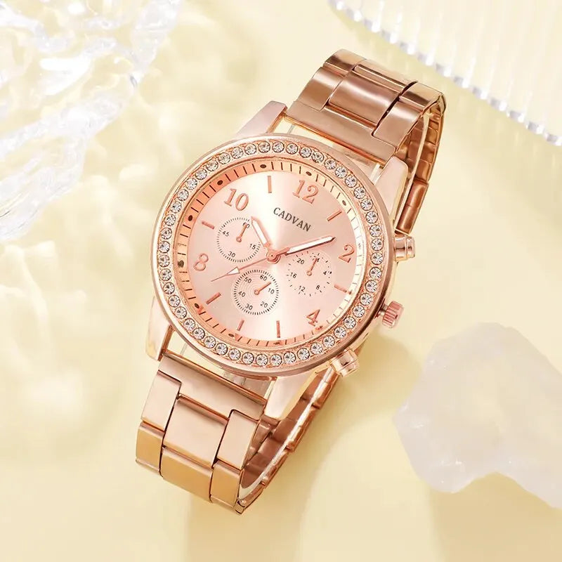 6PCS Set Rose Gold Watch Jewelry Set