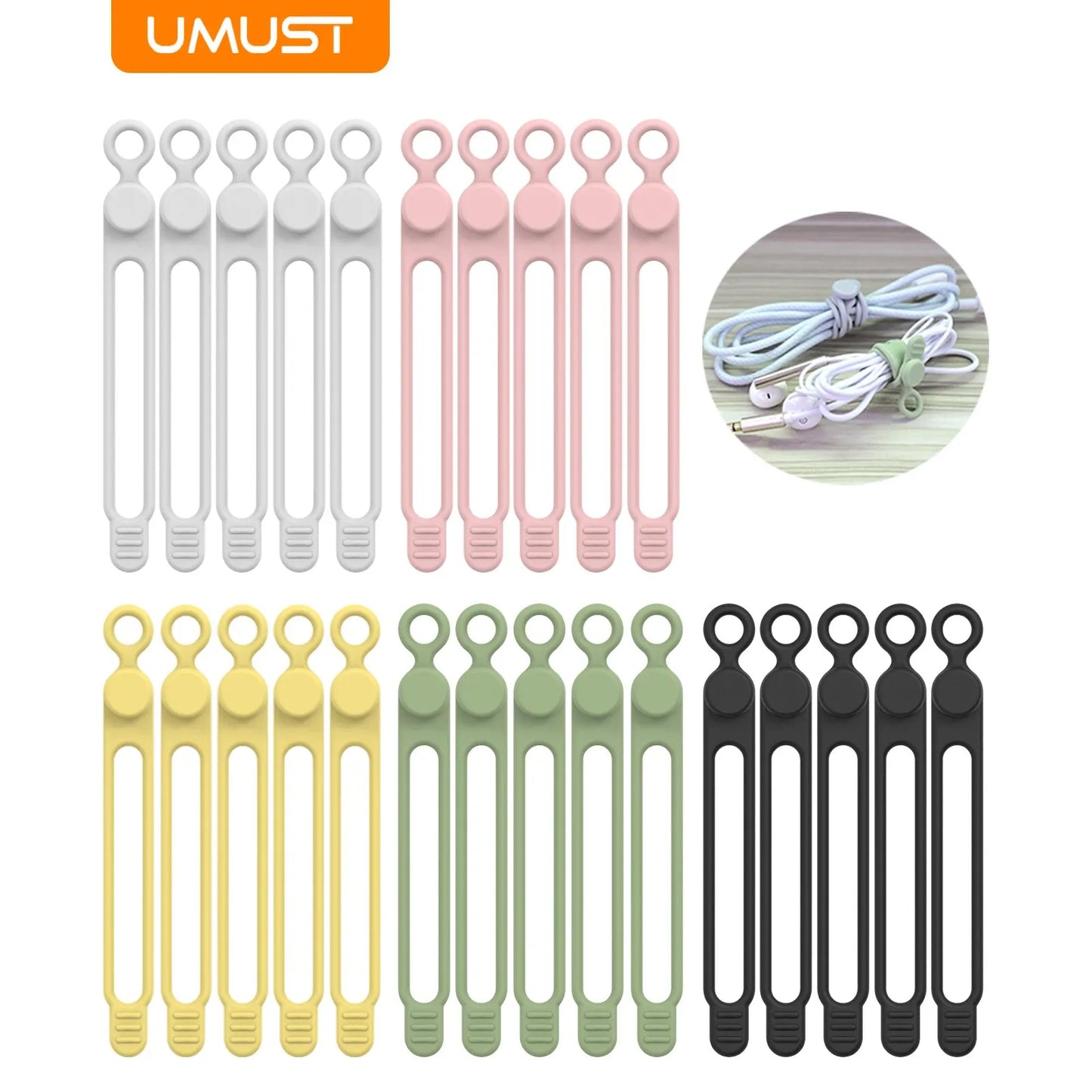 UMUST Silicone Cable Ties Cord Organizer Reusable