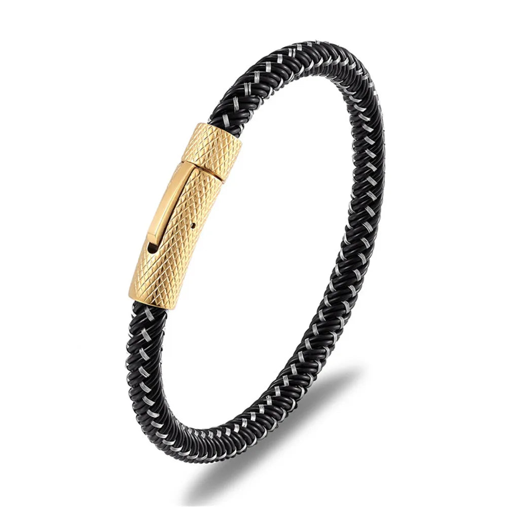 Men 6mm Steel Wire Waterproof Rope Bracelet