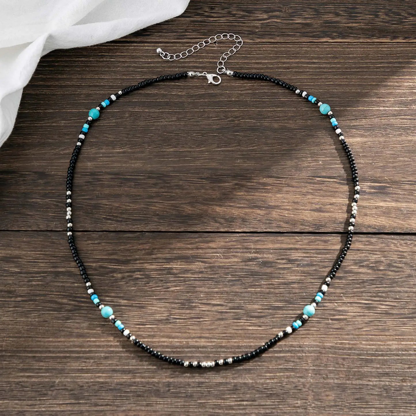 Synthetic Turquoise Necklaces for Men Mini Black Beaded Necklace