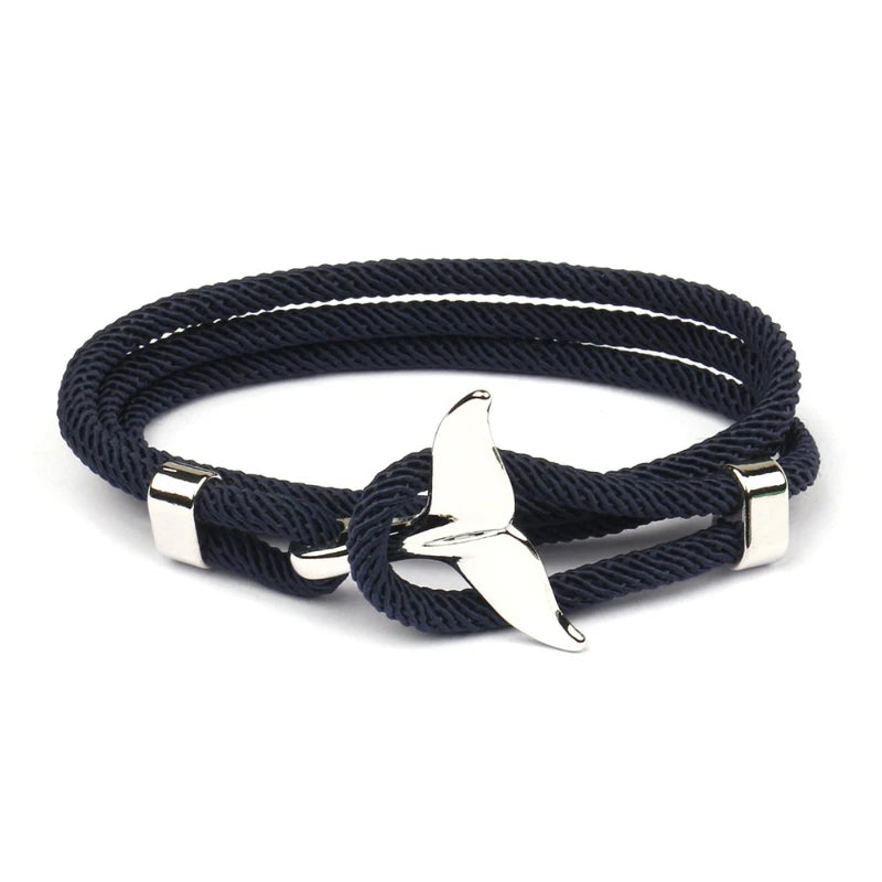 Fashion Whale Tail Mens Multilayer Charm Rope Chain Bracelet