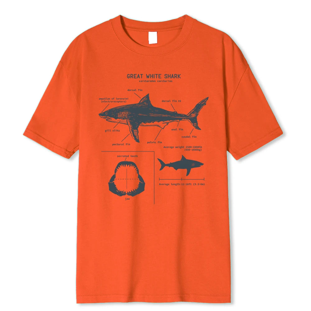 Shark Anatomy T Shirt Mens Street Short Sleeve Hip Hop Punk Style