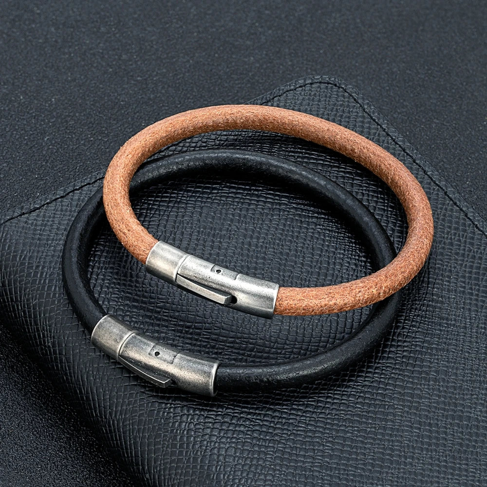 Simple Style Men Women Cowhide Bracelet Handmade Cuff Bangle