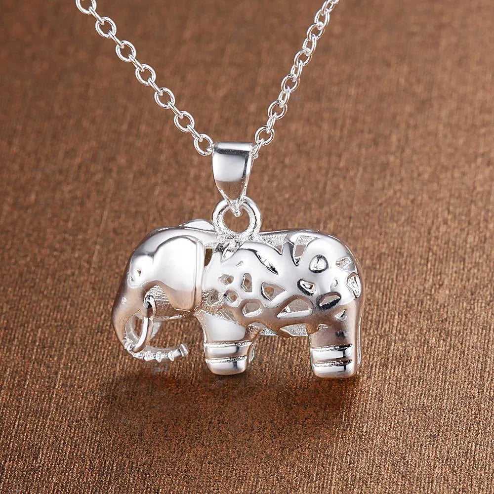 Fine Charms 925 Sterling Silver Pretty Elephant Pendant Necklace For Women