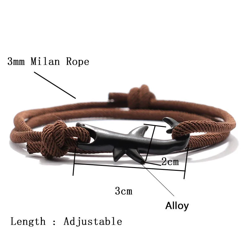 Unisex Shark Bracelet Double Layer Adjustable 3mm Cord Chain Bracelets