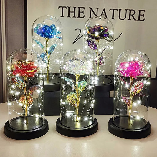 Eternal Rose LED Light Foil Flower In Glass Cover