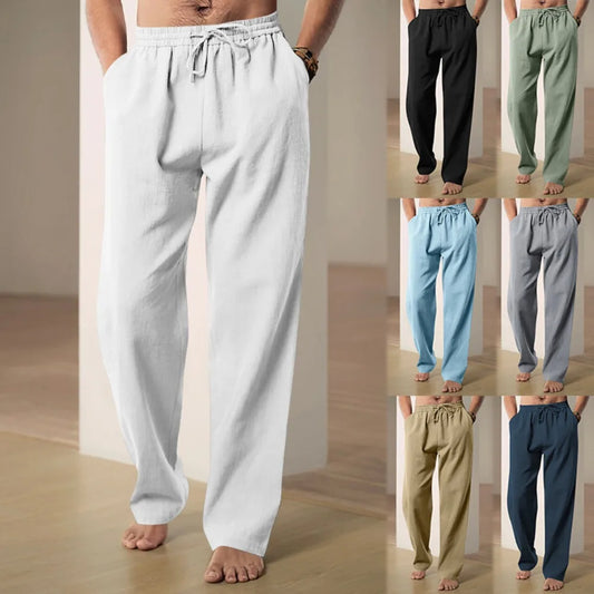 Mens Beach Hawaii Vacation Pants Cotton and Linen Breathable Trousers