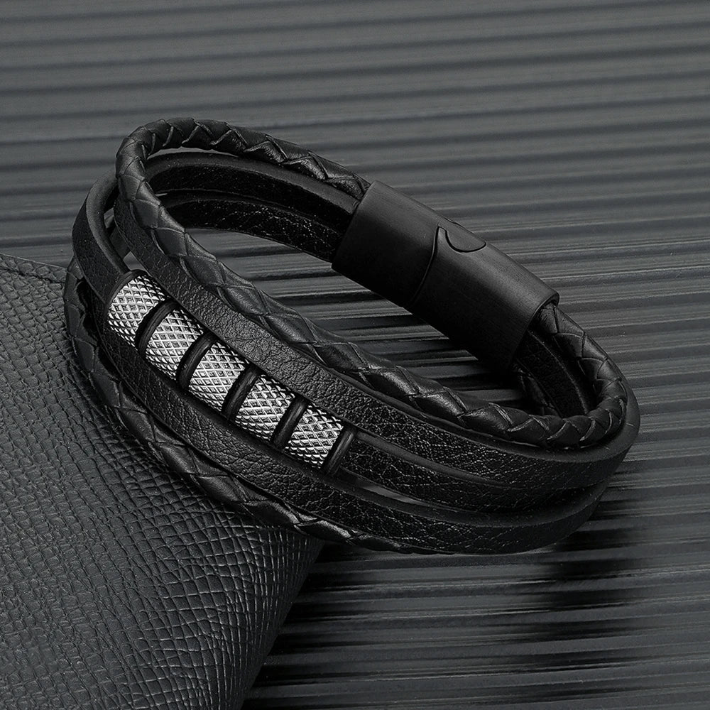 Punk Mens Classic Multilayer Braided Leather Bracelet