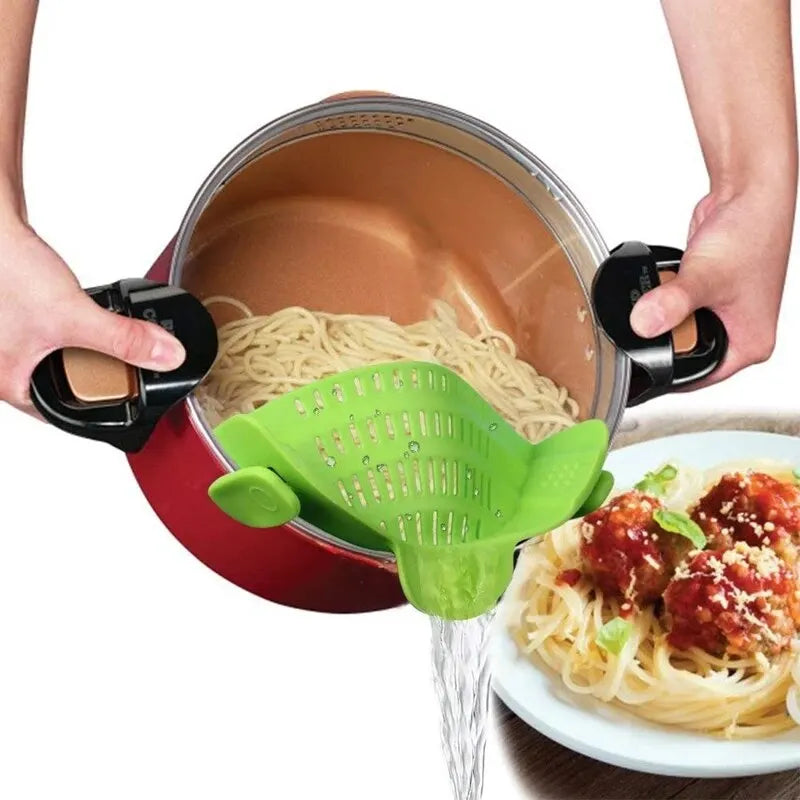 Universal Silicone Clip on Pan Pot Strainer Anti Spill Pasta Pot Strainer