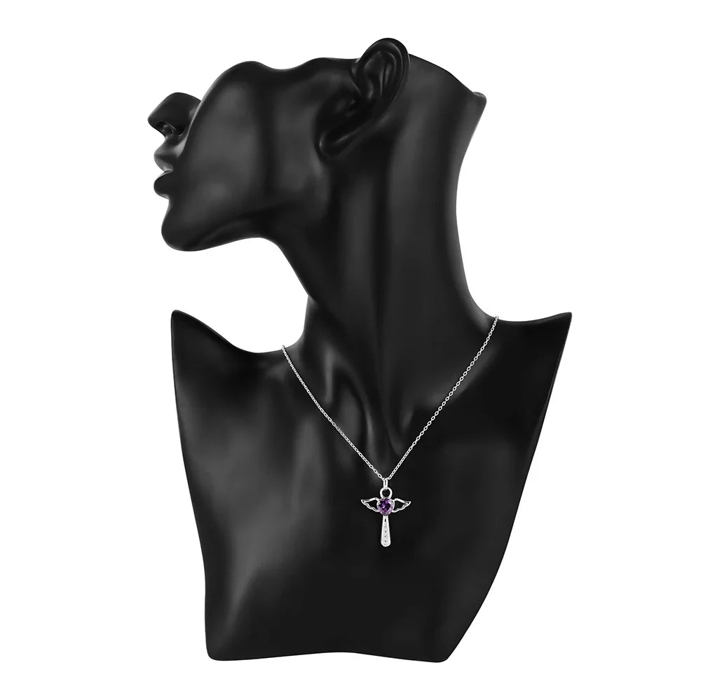 925 Sterling Silver Women Angel Crystal Cross Pendants Chain Neckalce