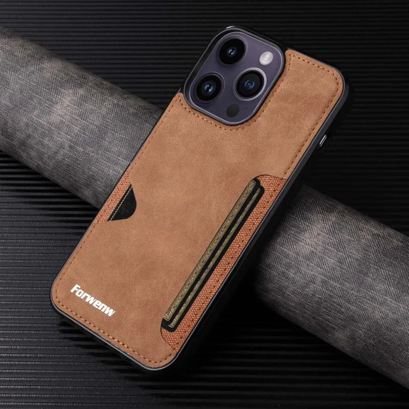 Leather Card Holder Phone Case for iPhone 15 14 13 12 11 Pro Max