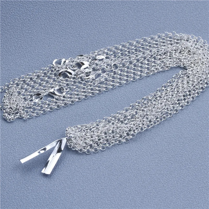 1pcs 925 Sterling Silver Rolo Bead Figaro Chain Necklace for Men Women