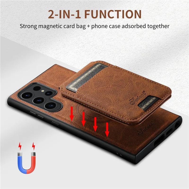 Leather Magnetic Wallet Phone Case For Samsung S24 S23 S22