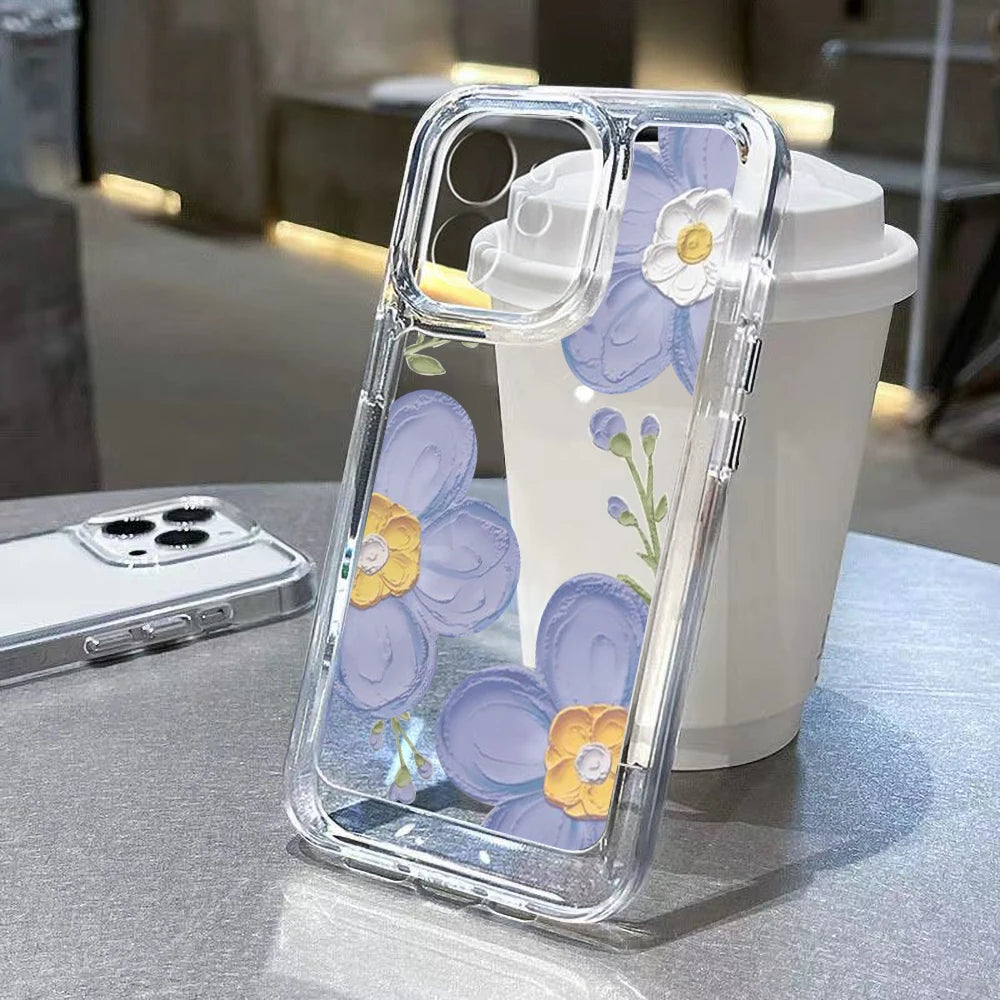 Soft Clear Shockproof Flower Phone Case For iPhone 15 14 13 Pro Max