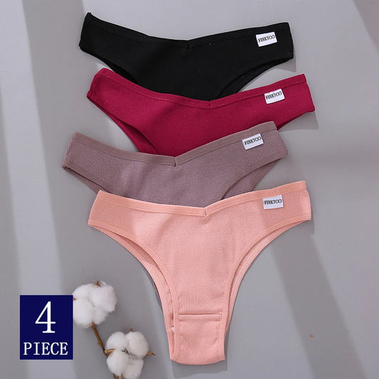 4pcs Womens Cotton Brazilian Panties Low Rise Underwear Comfortable