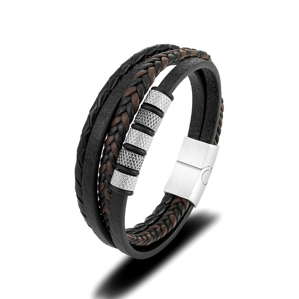 Punk Mens Classic Multilayer Braided Leather Bracelet