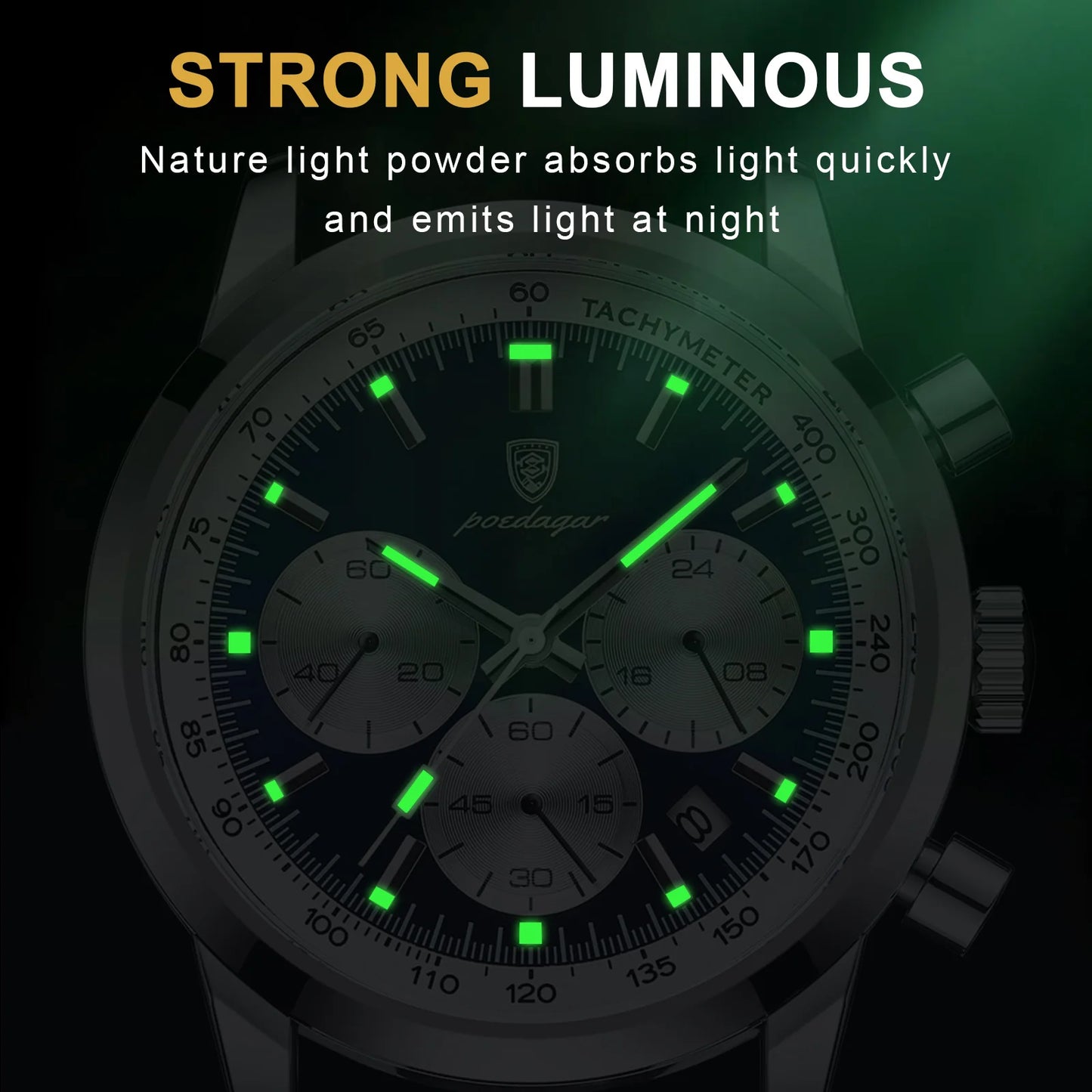 Mens Quartz Watch Waterproof Chronograph Luminous