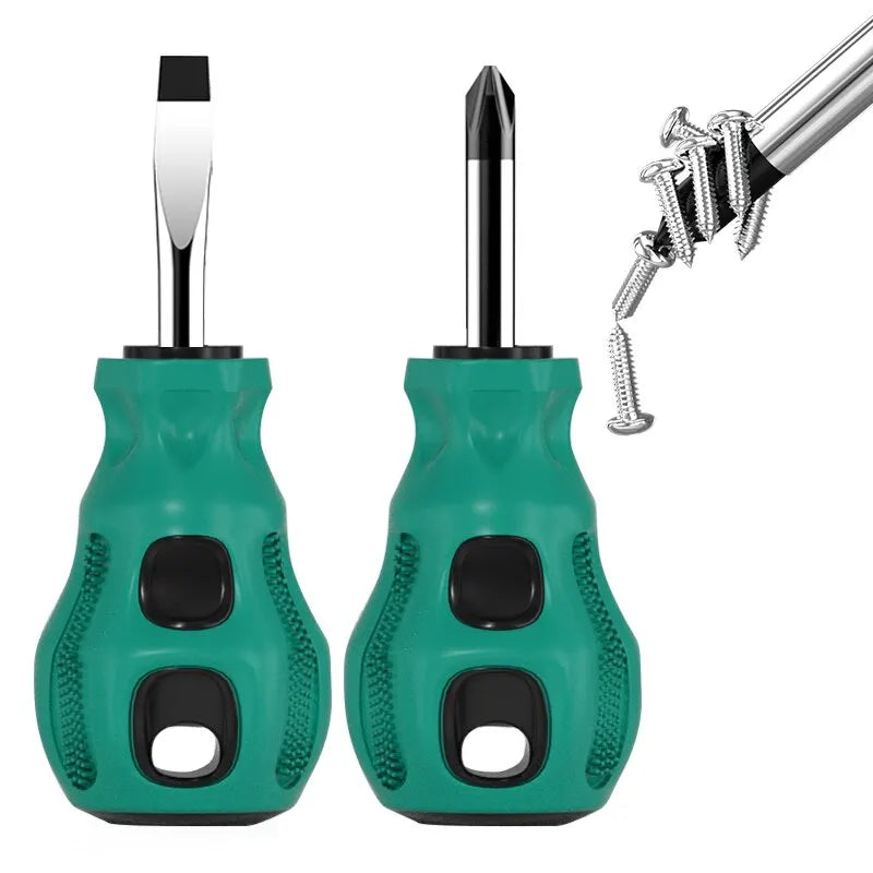 2pcs Short Handle Screwdriver Set Magnetic