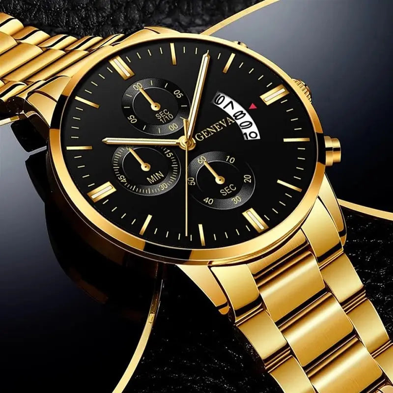 Mens Gold Stainless Steel Quartz Watch S698