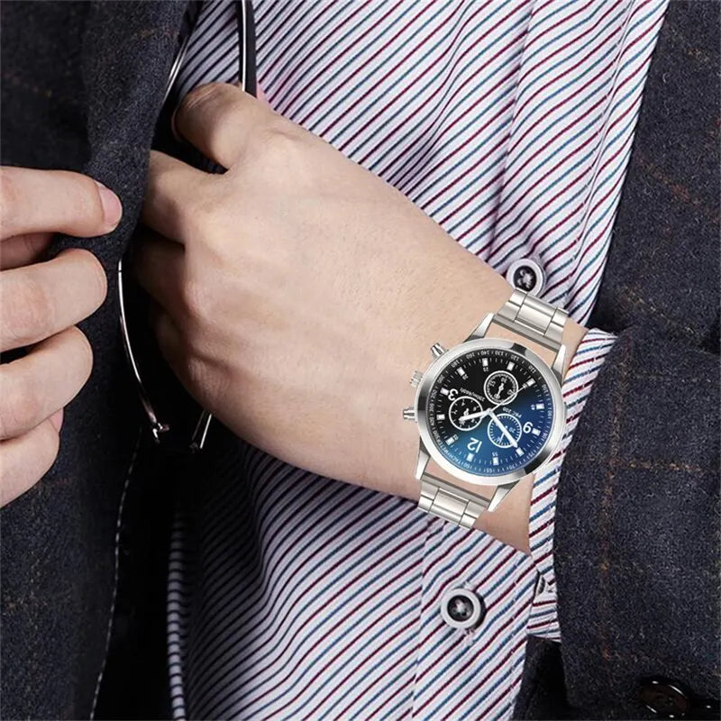 Mens Stainless Steel Watch Quartz Wristwatch