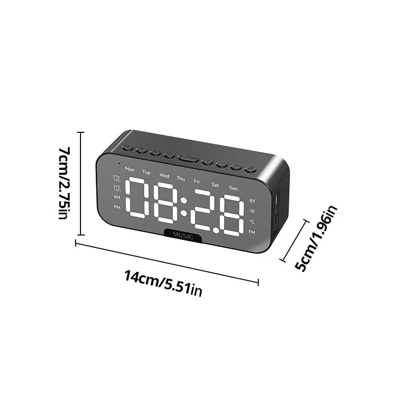 LED Digital Alarm Clock with Bluetooth Speaker Mirror