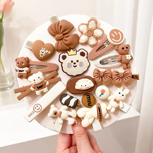 14pcs Cartoon Bear Baby Hair Clips Cute Girls Hairpins