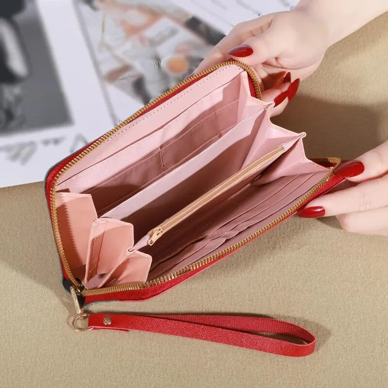 Womens Zipper Coin Card Holder PU Leather Wallet