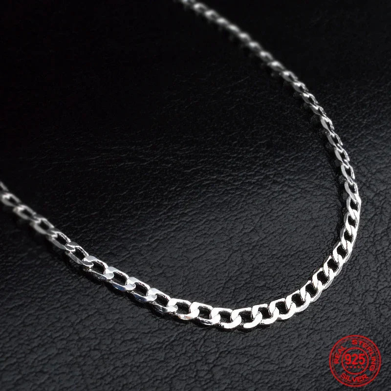 925 Sterling Silver 2MM Flat Necklace Chain For Women Men