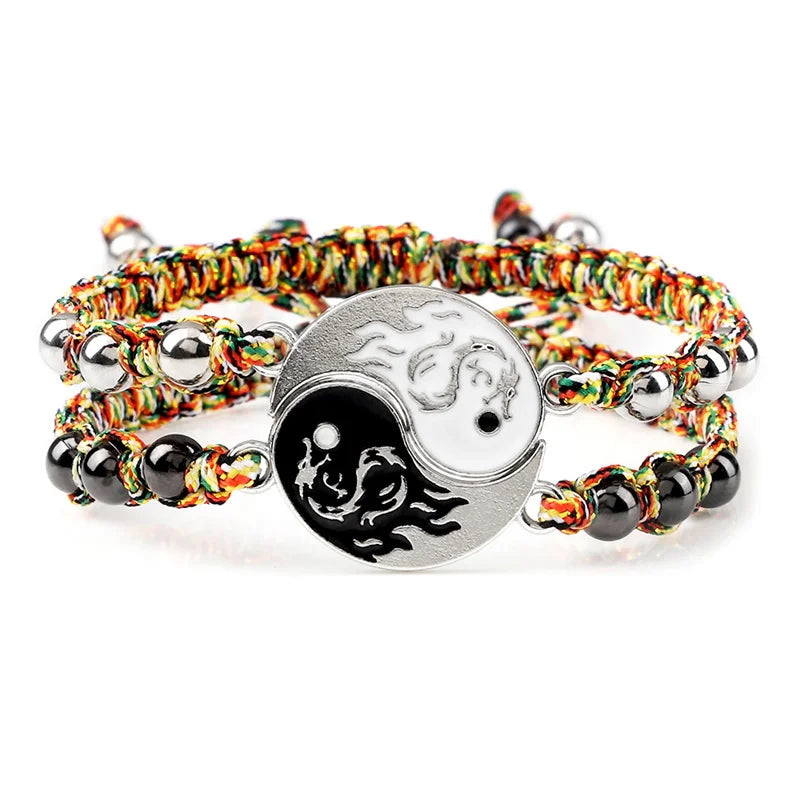 Dragon Tai Chi Gossip Braided Bracelet for Womens Mens