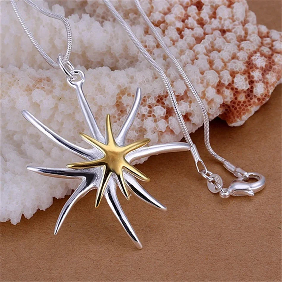 925 Sterling Silver Womens Necklace Elegant Charms Starfish Noble