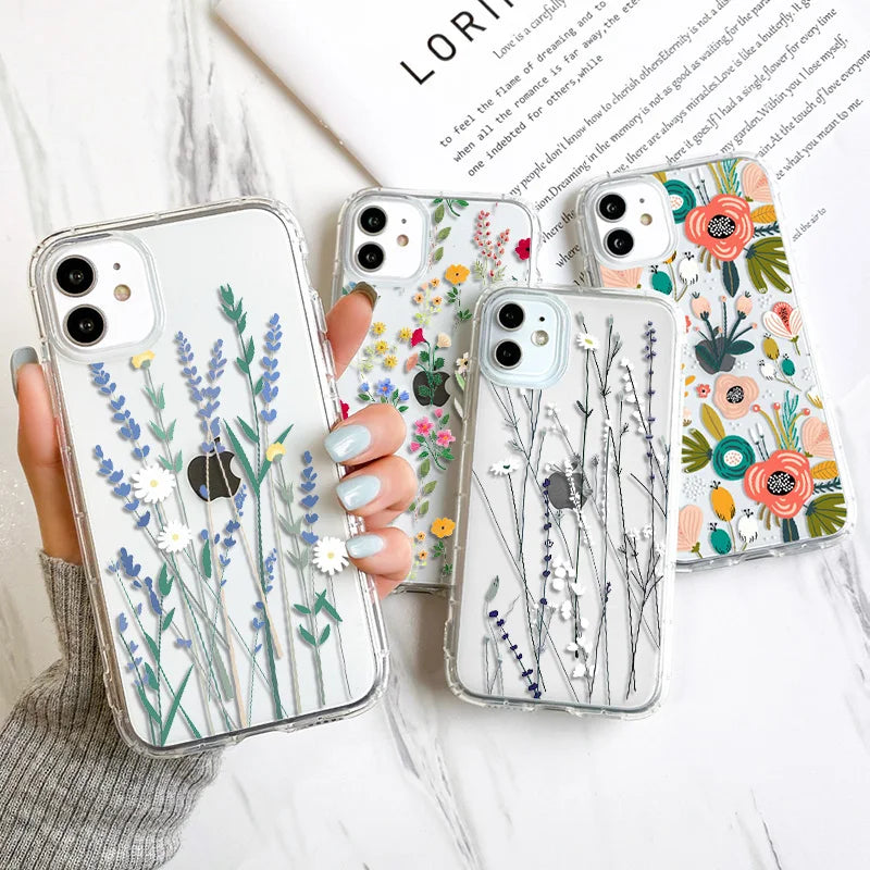 Flower Shockproof Clear Phone Case For iPhone 15 14 13 Pro Max