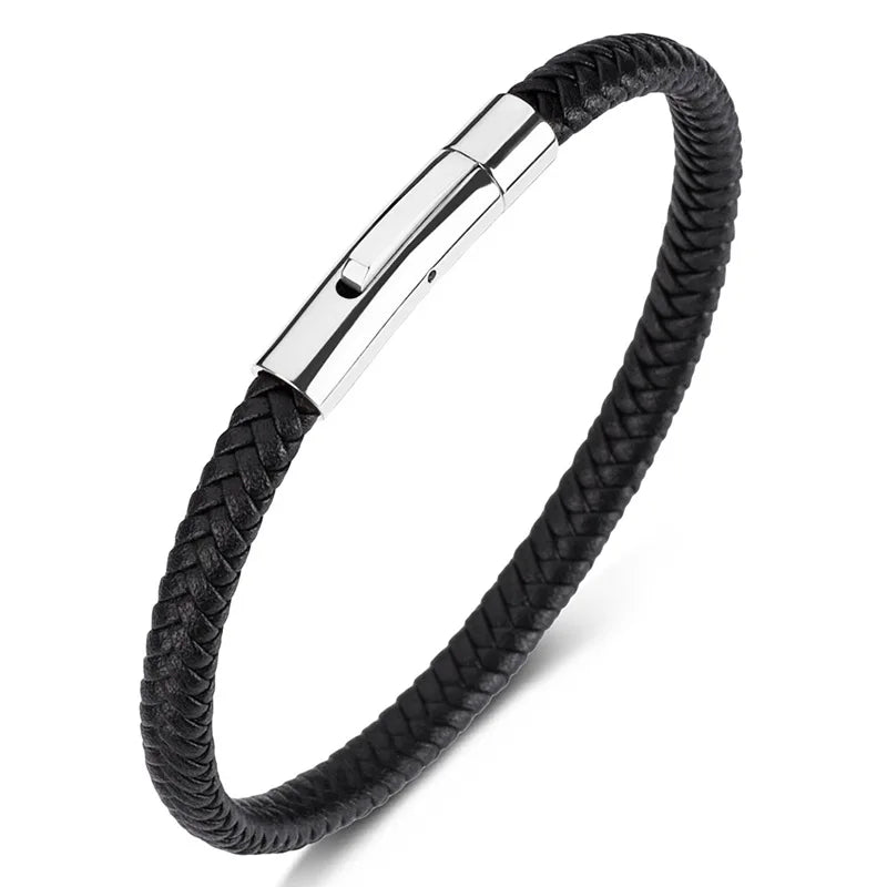 Simple Style Men Leather Braided Rope Bracelet