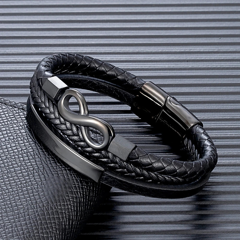 Classic Men Infinity Bracelet Multilayer Braided Leather Bracelets
