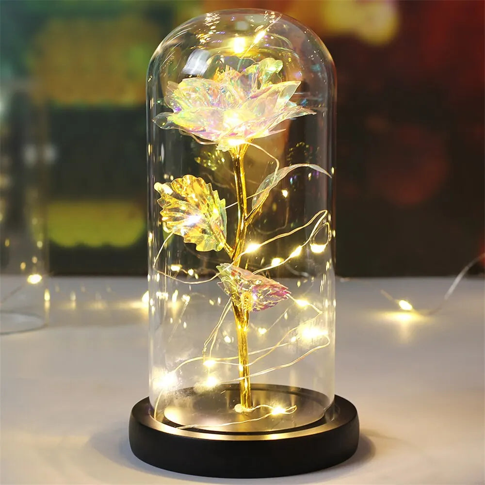 Eternal Rose LED Light Foil Flower In Glass Cover