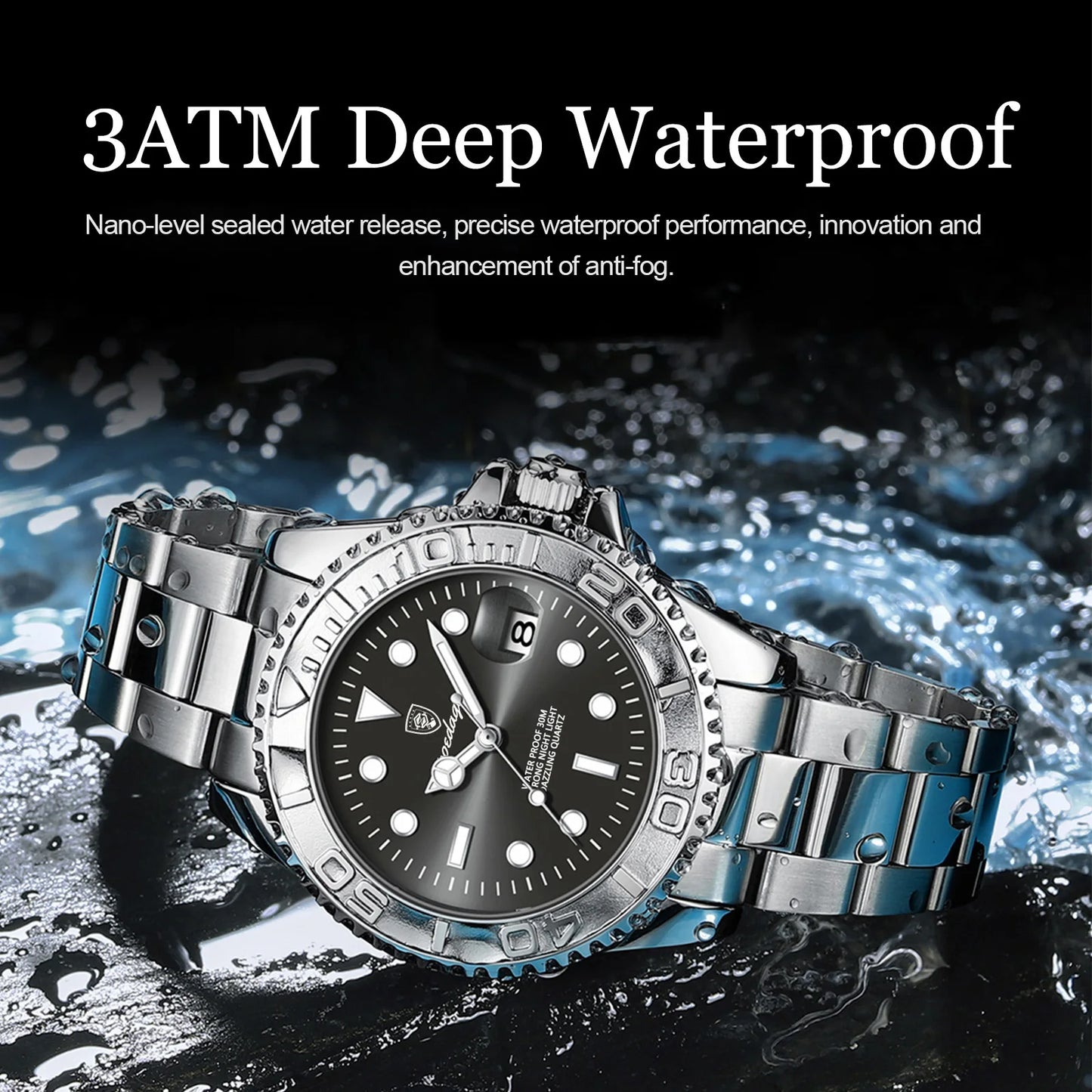 Luxury Mens Wristwatch Quartz Waterproof Luminous Date Stainless Steel Watch