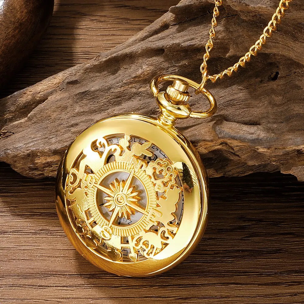 Arabic Numerals Quartz Pocket Watch Gold Case Necklace Pendant