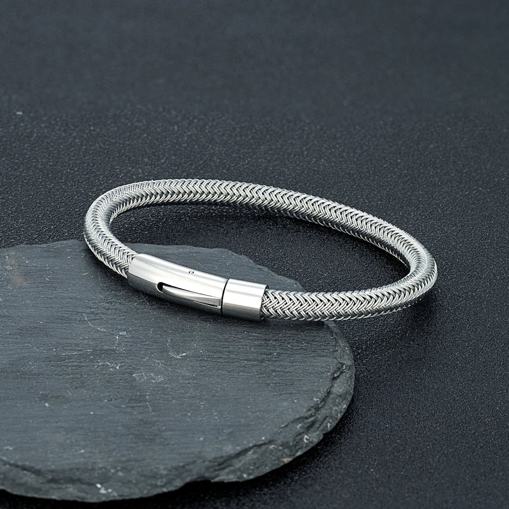 Men 6mm Steel Wire Waterproof Rope Bracelet