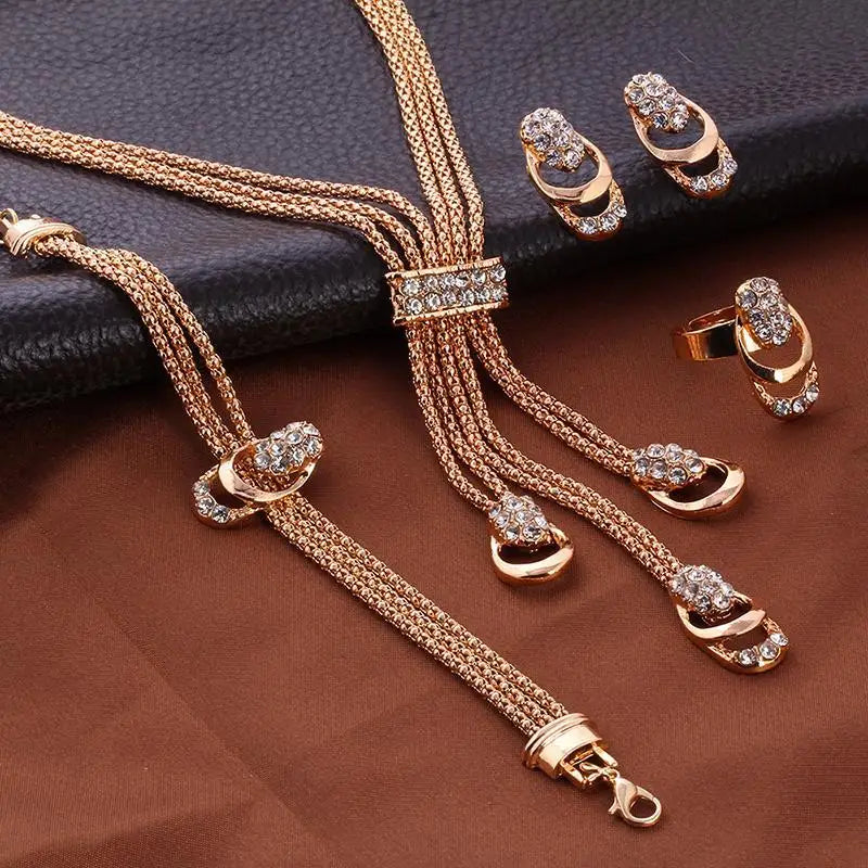 4Pcs Womens Rings Necklace Earrings Bracelet Set