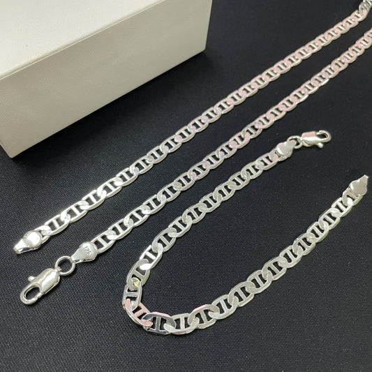 925 Sterling Silver 6MM Mens Necklace Bracelet Set