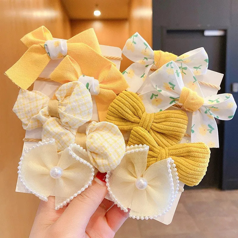 10pcs Big Bow Flower Elastic Hairbands Kids Girls Sweet Hair Ties